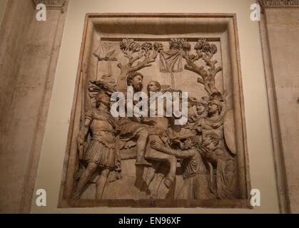 Monument in honour of Marcus Aurelius (161-180 AD). 2nd C.  Submission of the barbarians. Relief from a triumphal arch. Stock Photo