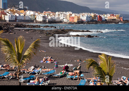 the black Jardín Beach, Puerto de la Cruz, Tenerife, Canary Islands, Spain, Europe Stock Photo