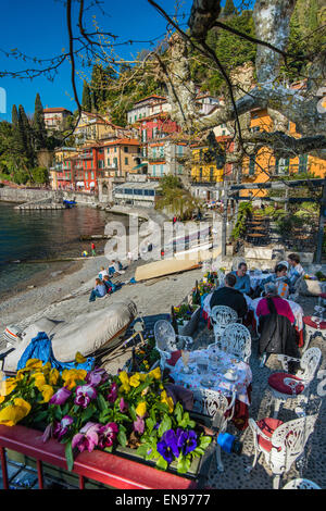 Outdoor cafe in Varenna, Lake Como, Lombardy, Italy Stock Photo