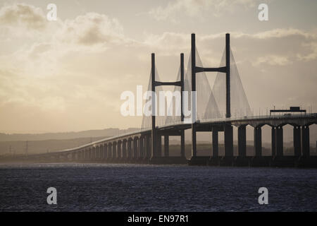 Sunset over the M4 Severn Road Bridge, spanning the Severn Estuary between England & Wales Stock Photo