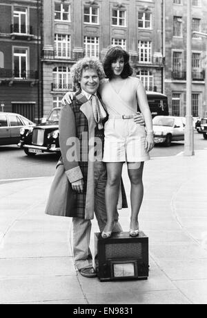 Actor Colin Baker, who plays Doctor Who in the BBC science fiction programme, photographed with his assistant Nicola Bryant who plays Perpugilliam 'Peri' Brown outside BBC's Broadcasting House. They were at the BBC to appear on radio 4 in order to promote Stock Photo