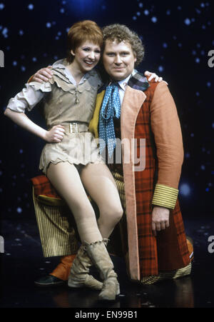 Actor Colin Baker, who plays Doctor Who in the BBC science fiction programme, photographed with Bonnie Langford at the Aldwych Theatre, London after it was announced that she would play the part of the Doctor's new assistant Melanie, a 21 year old compute Stock Photo