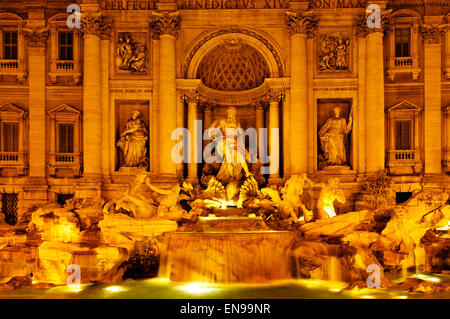 view of Fontana di Trevi illuminated at night in Rome, Italy Stock Photo