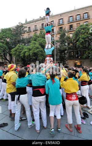 ´Castellers´ typical human towers in Catalonia, La Merce festival, Cathedral square, Barcelona, Catalonia, Spain Stock Photo