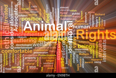 Background text pattern concept wordcloud illustration of animal rights glowing light Stock Photo