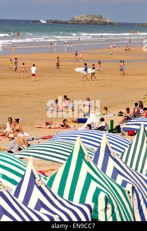 Beach cabins. Zarautz. Gipuzkoa, Basque Country, Spain Stock Photo