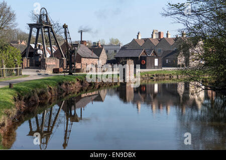 England, Shropshire, Blists Hill Victorian Town, Canal & town Stock Photo