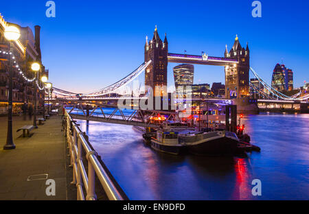 A beautiful dusk-time view of Tower Bridge and the River Thames in London. Stock Photo