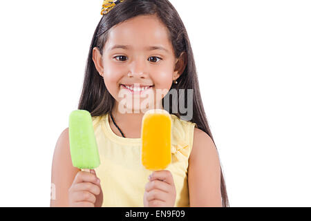 1 indian kids girl Greed  Ice Cream Stock Photo