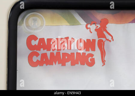 Stickers on a Volkswagen Camper van 'Carry on Camping' Stock Photo