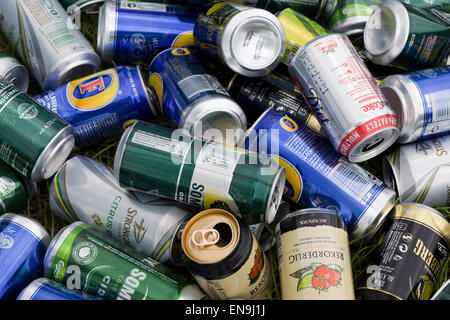 Empty beer and Larger cans in a pile Stock Photo