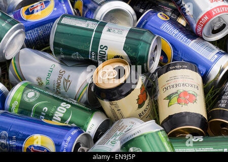 Empty beer and Larger cans in a pile Stock Photo - Alamy