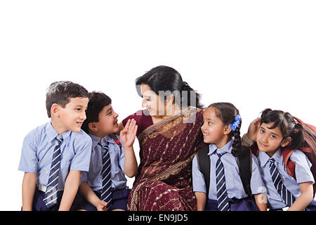 indian group kids Student and teacher enjoy Stock Photo