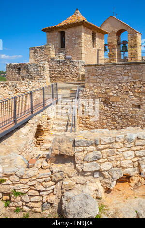 Medieval stone castle in ancient Calafell town, Spain, vertical photo Stock Photo