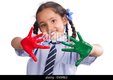 1 indian kids girl student Paint Mischief Stock Photo