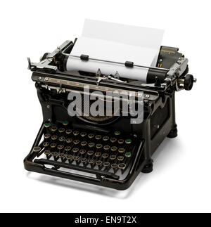 Old Retro Black Typewriter Isolated on White Background. Stock Photo