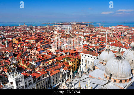 aerial view of the Patriarchal Cathedral Basilica of Saint Mark and the roofs of Venice, Italy Stock Photo