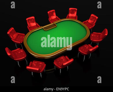 Poker table with chairs top isometric view isolated on black Stock Photo