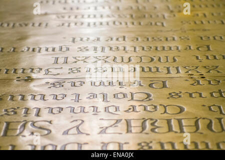 engraved on metal with Spanish writing Stock Photo