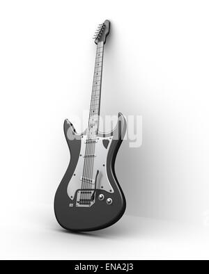 Black electric guitar on a white background Stock Photo - Alamy