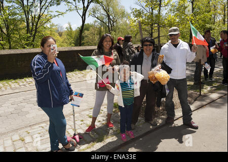 Mexican families at Cinco de Mayo parade on Central Park West in NYC. Stock Photo
