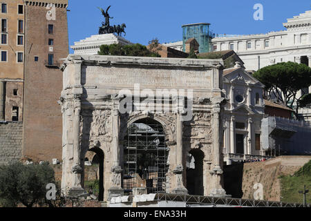 Italy. Rome. Roman Forum. Arch of Septimius Severus. 3rd AD. Stock Photo