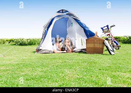 2 indian kids friends park enjoy Stock Photo