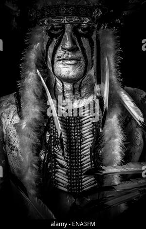 Native, American Indian chief with big feather headdress Stock Photo