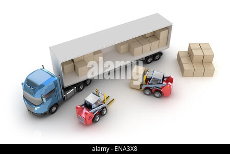 Forklift is loading the truck. Isolated. Stock Photo