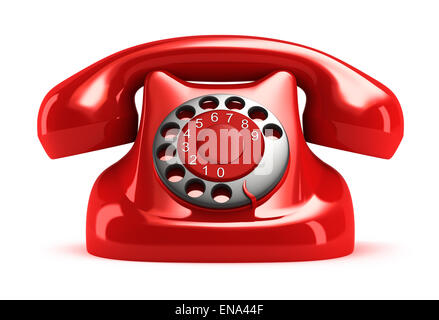 Red retro telephone, front view. Isolated. Stock Photo