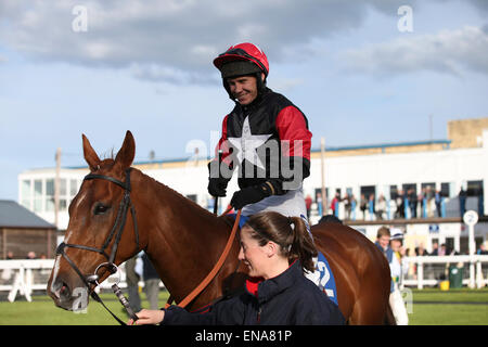 Newton Abbot, UK. 30th Apr, 2015. Newton Abbot Races. Top jockey Richard Johnson smiles as he leaves the paddock aboard Thomas Wild for the newtonabbotracing.com Handicap Chase Credit:  Action Plus Sports/Alamy Live News Stock Photo