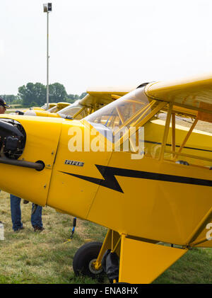 Piper J-3 Cubs on display at the EAA Airventure airshow, Oshkosh, Wisconsin. Stock Photo