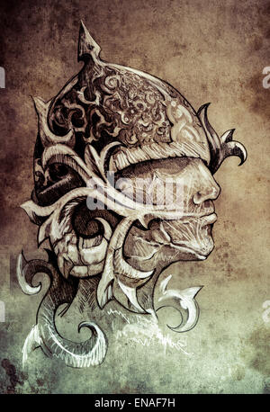 Sketch of tattoo art, warrior, hand made Stock Photo