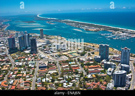 Southport Gold Coast Queensland Australia aerial view looking north-east across Southport Broadwater Stock Photo