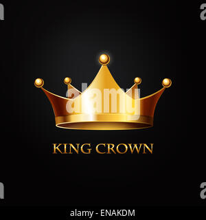 Gold king Crown on black  Background. Stock Photo