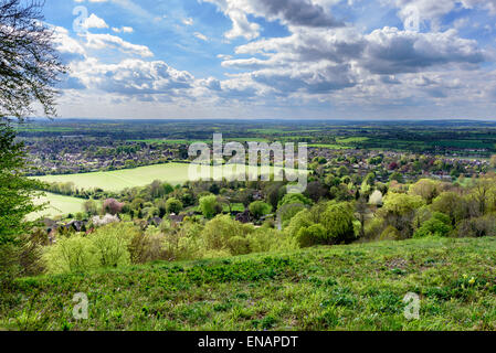 A view from White Leaf Hill over Princes Risborough and the Aylesbury Vale Stock Photo