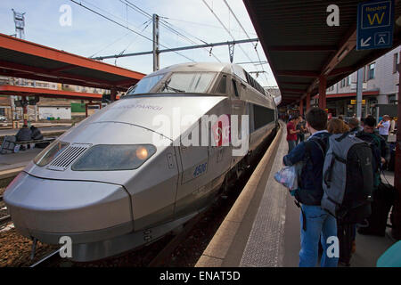 High speed train arriving at Chambery railway station, France Stock Photo