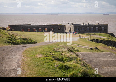 A general view of Brean Down Fort near Weston-Super-Mare in Somerset, UK. Flat Holm island can be seen in the distance Stock Photo