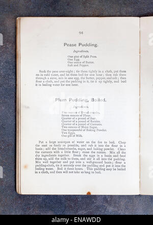 Pease Pudding and Boiled Plum Pudding Recipes from Plain Cookery Recipe Book by Mrs Charles Clarke Stock Photo