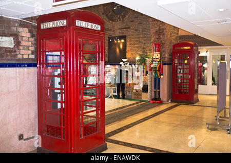 dh Western Market SHEUNG WAN HONG KONG British red telephone boxes market shop stalls box Stock Photo
