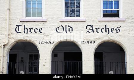 Three Old Arches dated 1274AD along Bridge Street, Chester, England, UK, Western Europe. Stock Photo