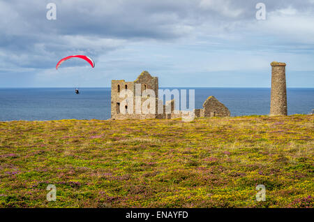 Wheal coates tin mine in cornwall england uk. With para glider