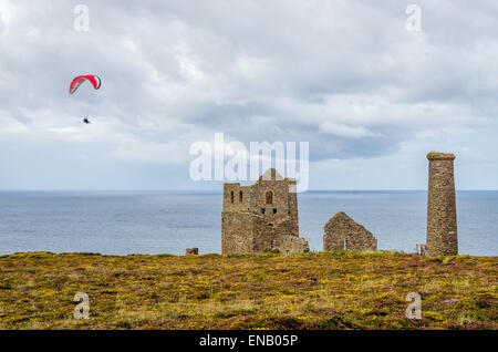 Wheal coates tin mine in cornwall england uk. With Para gliding souring into the sky