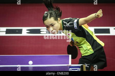 Suzhou, China's Jiangsu Province. 1st May, 2015. Japan's Ito Mima competes against China's Li Xiaoxia during Women's Singles Quarterfinal at the 53rd Table Tennis World Championships in Suzhou, city of east China's Jiangsu Province, on May 1, 2015. Credit:  Yang Lei/Xinhua/Alamy Live News Stock Photo