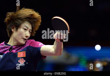 Suzhou, China's Jiangsu Province. 1st May, 2015. China's Ding Ning competes against her compatriot Wu Yang during Women's Singles Quarterfinal at the 53rd Table Tennis World Championships in Suzhou, city of east China's Jiangsu Province, on May 1, 2015. Credit:  Song Zhenping/Xinhua/Alamy Live News Stock Photo