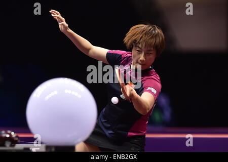 Suzhou, China's Jiangsu Province. 1st May, 2015. China's Ding Ning competes against her compatriot Wu Yang during Women's Singles Quarterfinal at the 53rd Table Tennis World Championships in Suzhou, city of east China's Jiangsu Province, on May 1, 2015. Credit:  Han Yuqing/Xinhua/Alamy Live News Stock Photo