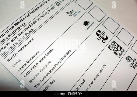 The candidate options on postal vote ballot paper for the 2015 UK ...