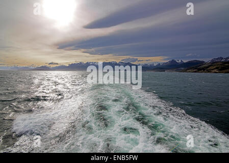 Ships wake Beagle Channel Tierra del Fuego Argentina Stock Photo