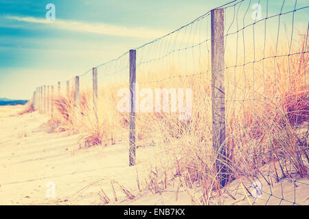 Fence on a dune, nature background, shallow depth of field. Stock Photo