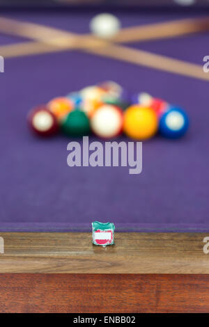 Billiard table with balls arranged in a triangle Stock Photo